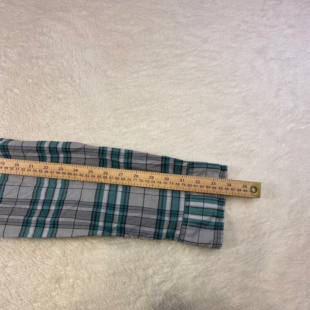 Helix Mens XL Teal Grey Plaid Western Pearl Snap Roll Tab Long Sleeve Shirt - Picture 6 of 9